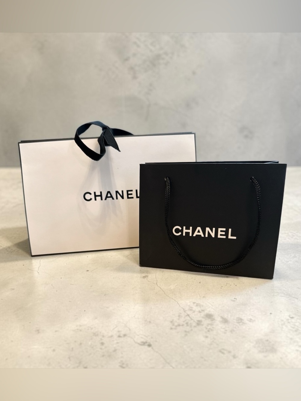 CHANEL Black and White Logo Shopping Bags small